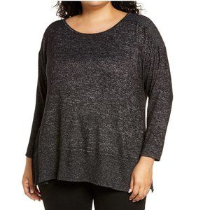 NWT Womens Bobeau Cozy Marled Pullover Tunic Top Plus Size 1X Black $80 G431